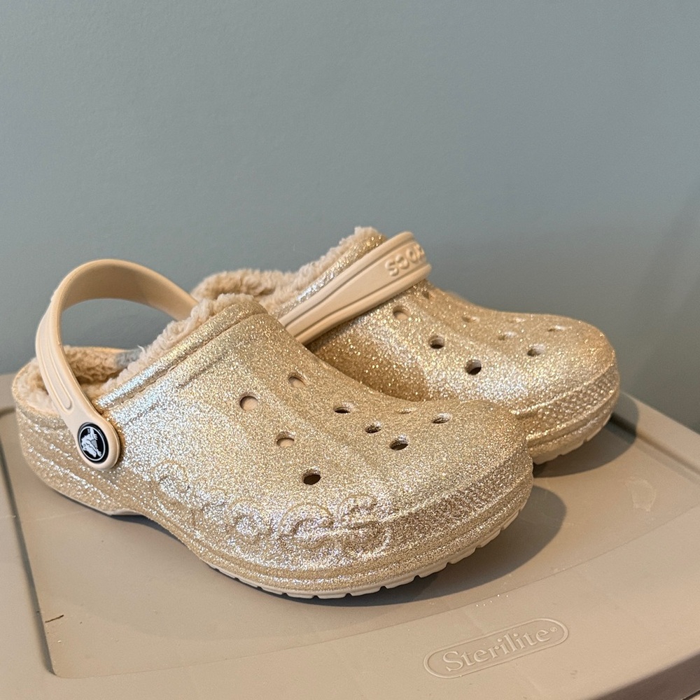 CROCS Kids Glitter Slippers - Gold